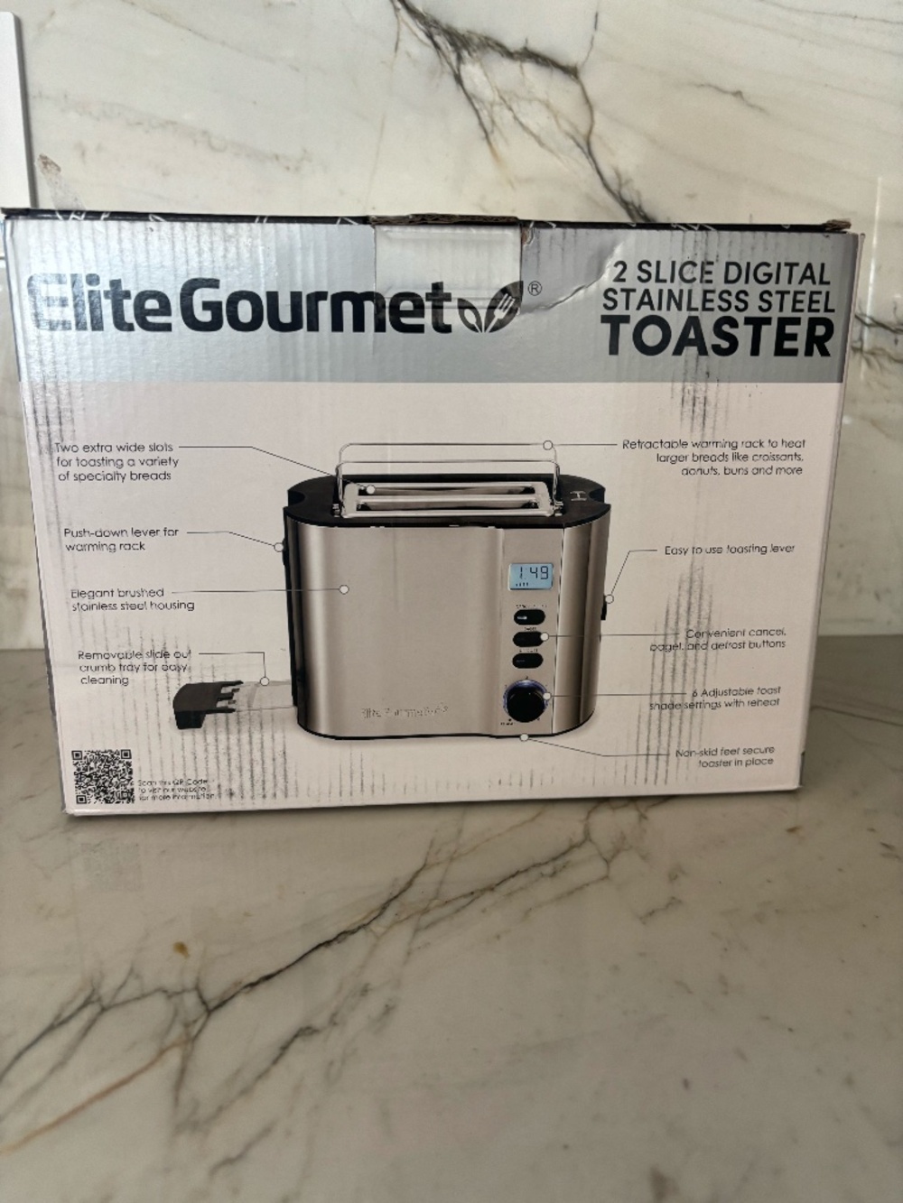 Elite Gourmet Stainless Steel 2-Slice LCD Toaster with Bagel Function - Picture 3 of 7